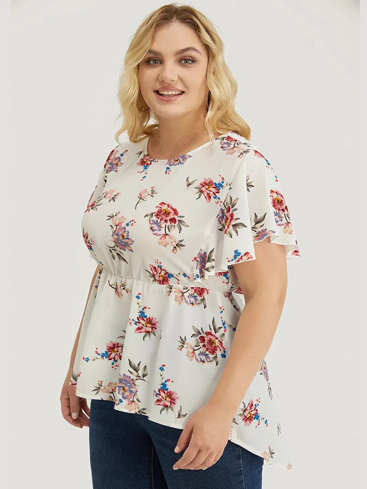 Floral Print Round Neck Ruffles High Low Hem Blouse sold by Bloomchic product image thumbnail 4