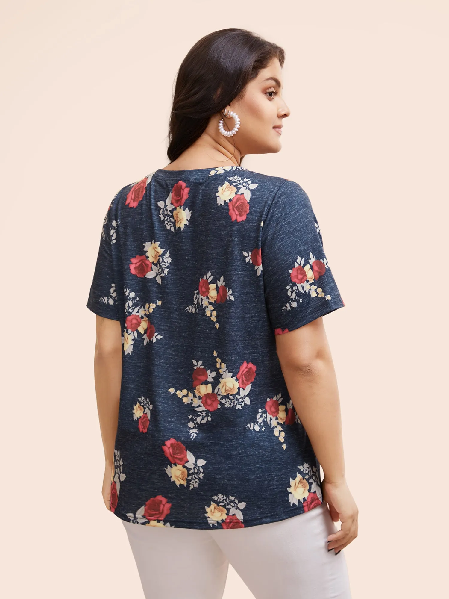 Floral Print Heather Patched Pocket T-shirt sold by Bloomchic product image thumbnail 4