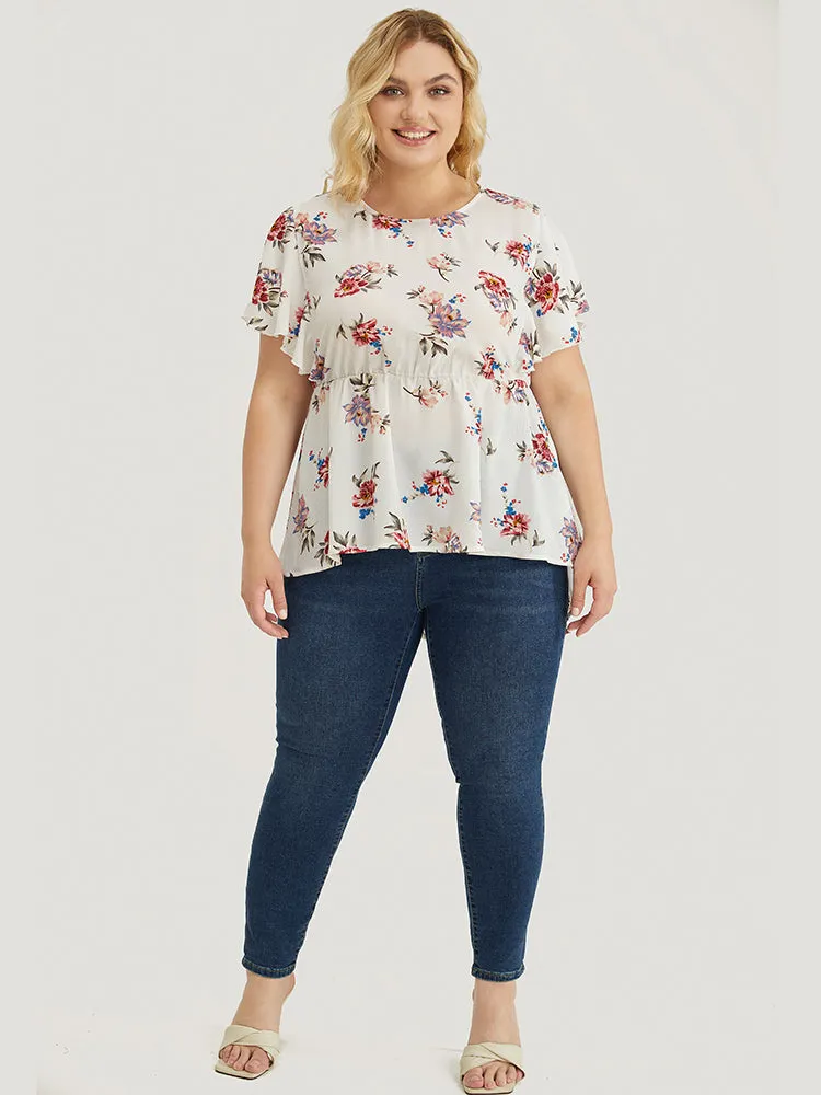 Floral Print Round Neck Ruffles High Low Hem Blouse sold by Bloomchic product image thumbnail 2