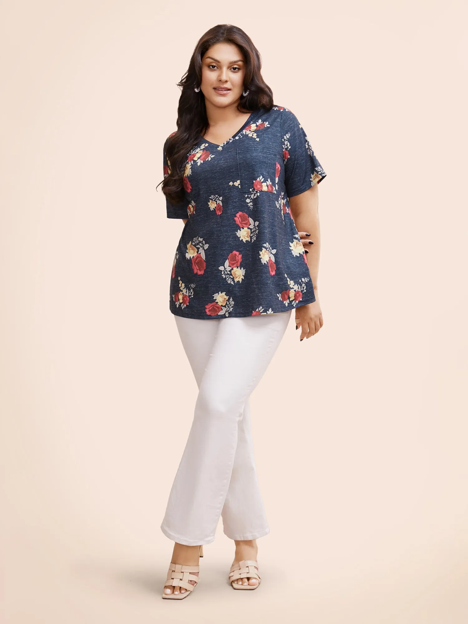Floral Print Heather Patched Pocket T-shirt sold by Bloomchic product image thumbnail 2