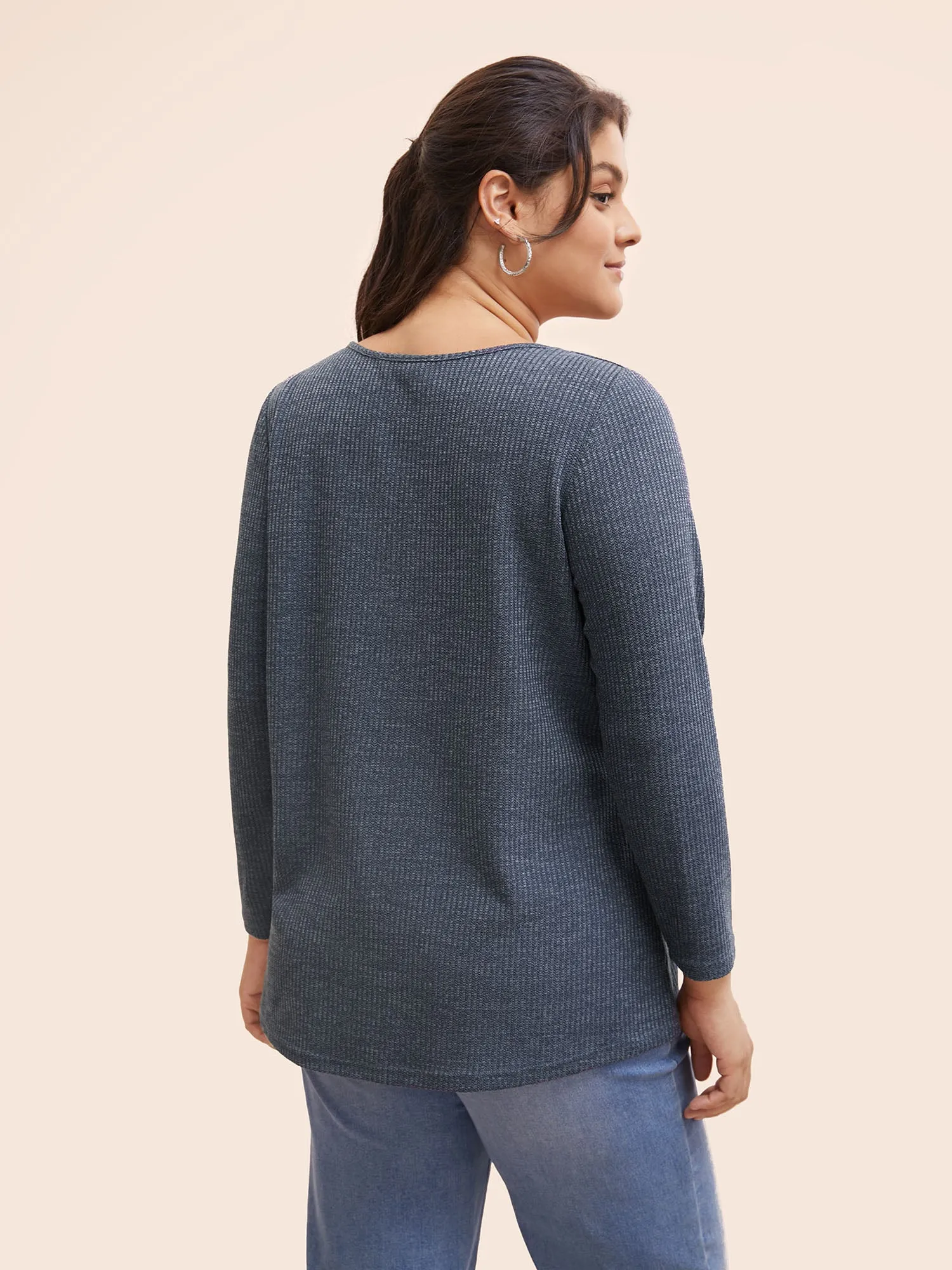 Rib Knit Half Zip High Low Hem T-shirt sold by Bloomchic product image thumbnail 4