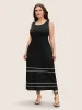 Square Neck Contrast Webbing Split Hem Dress sold by Bloomchic
