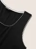 Square Neck Contrast Webbing Split Hem Dress sold by Bloomchic