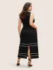 Square Neck Contrast Webbing Split Hem Dress sold by Bloomchic