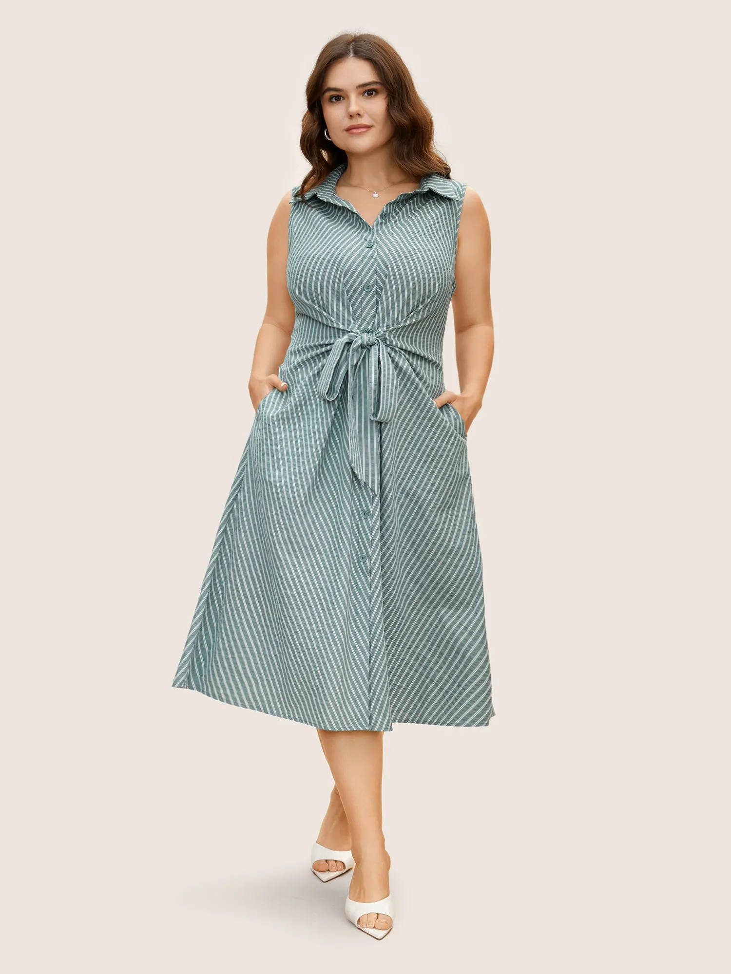 Shirt Collar Striped Midi Tank Dress sold by Bloomchic product image thumbnail 5