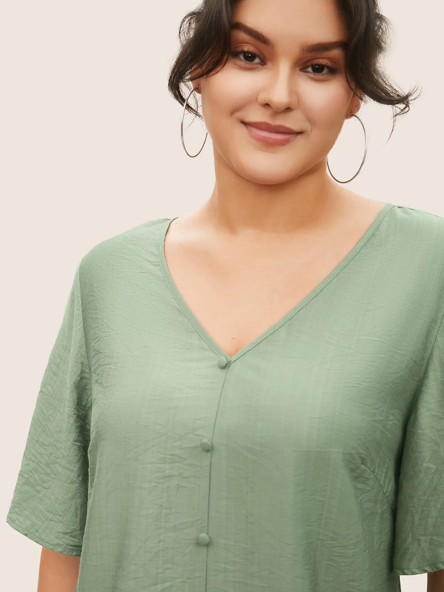 Solid Tie Knot Button Detail Ruffle Sleeve Blouse sold by Bloomchic product image thumbnail 3