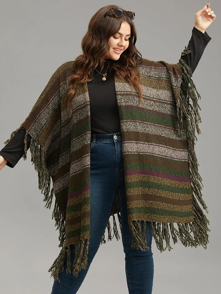 Contrast Striped Fringe Trim Drape Cardigan sold by Bloomchic product image thumbnail 4