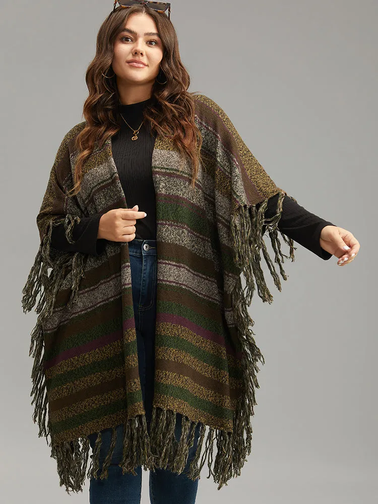 Contrast Striped Fringe Trim Drape Cardigan sold by Bloomchic