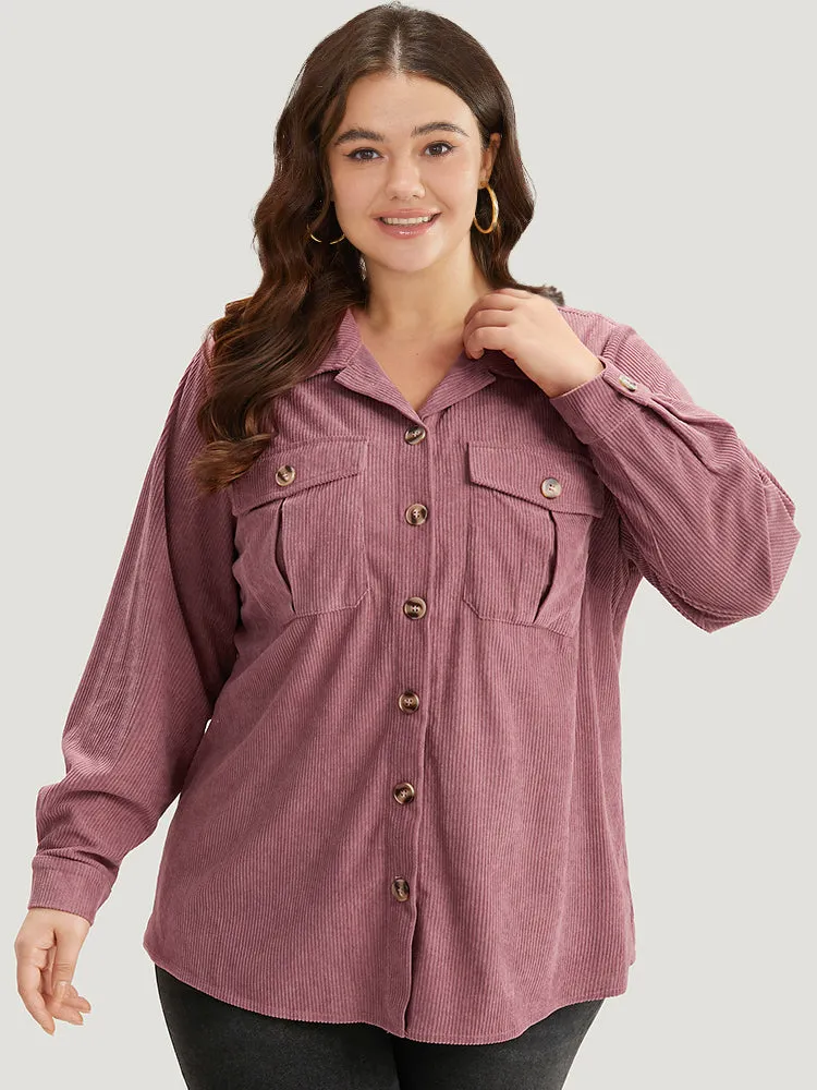 Plain Texture Pocket Button Through Shirt Collar Coat sold by Bloomchic