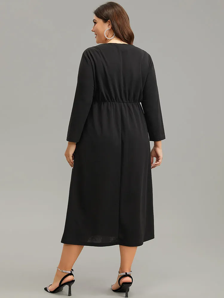 Plain Notched Elastic Waist Split Hem Dress sold by Bloomchic product image thumbnail 3