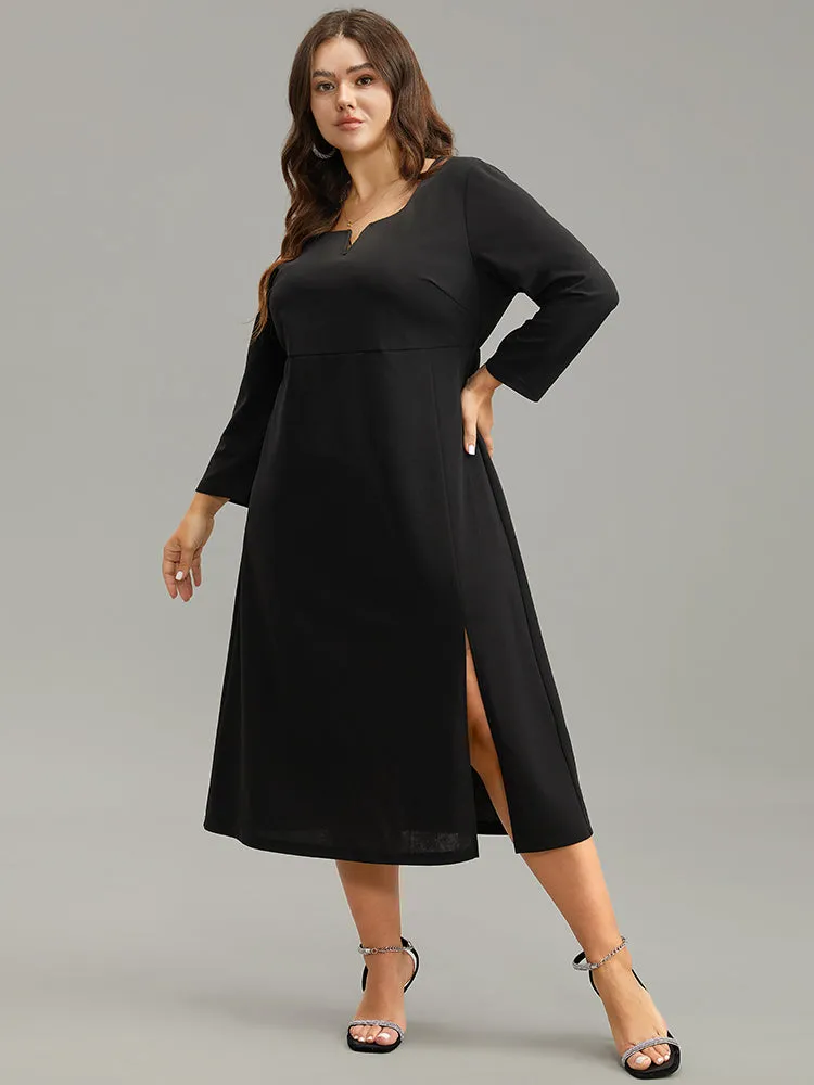 Plain Notched Elastic Waist Split Hem Dress sold by Bloomchic product image thumbnail 4