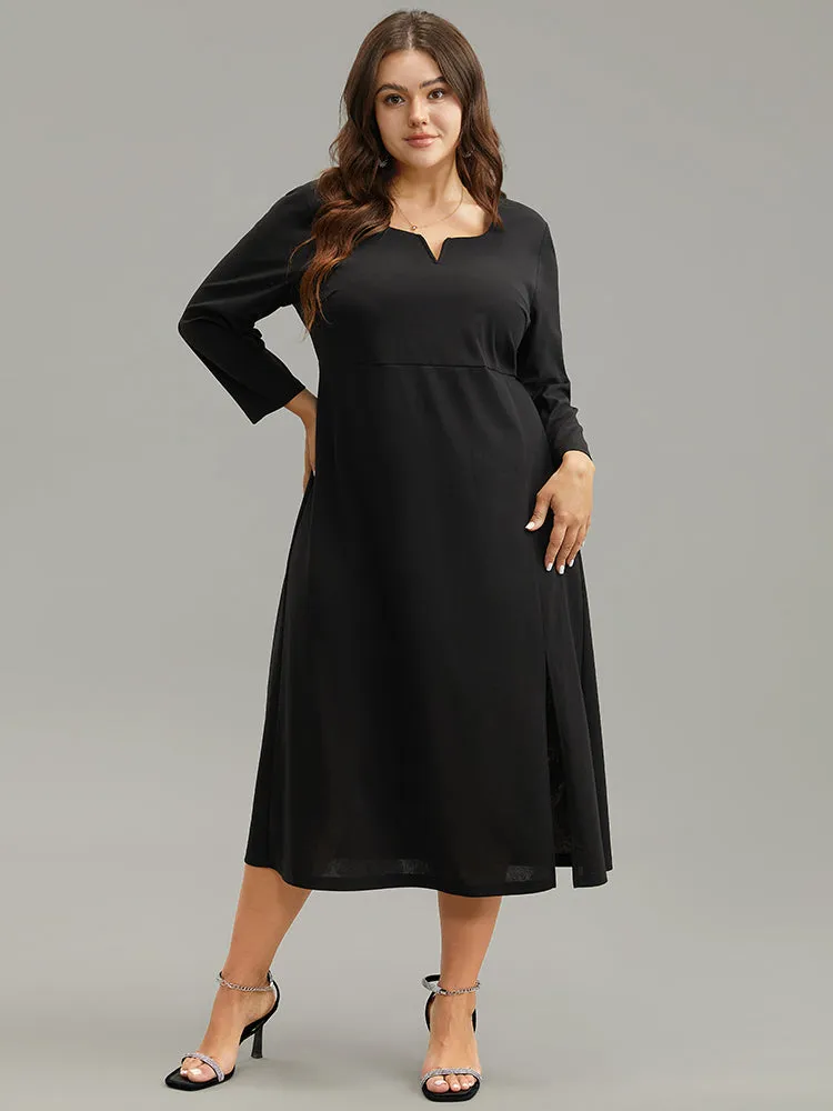 Plain Notched Elastic Waist Split Hem Dress sold by Bloomchic product image thumbnail 2