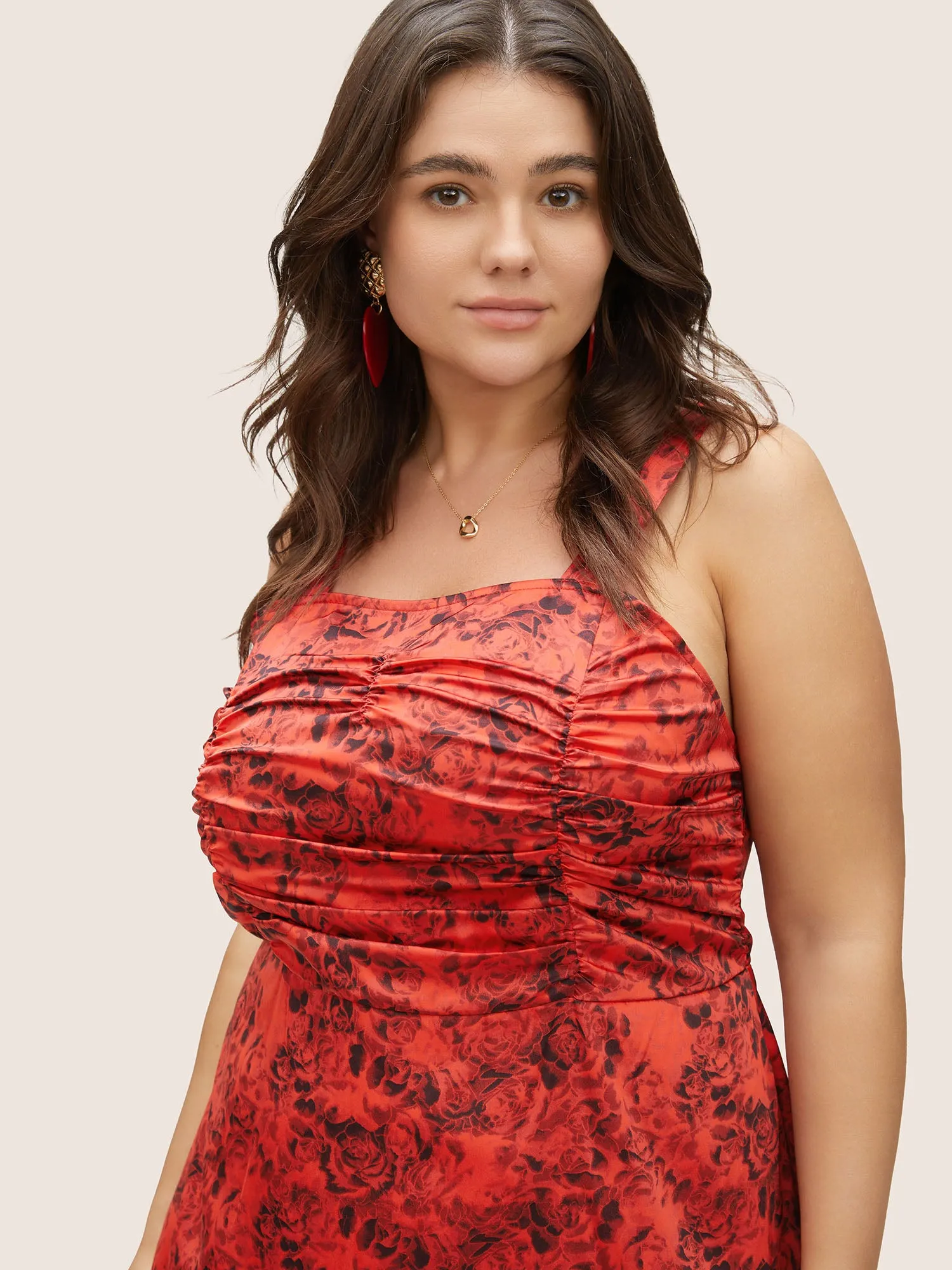Floral Print Ruched Detail Adjustable Straps Dress sold by Bloomchic product image thumbnail 2