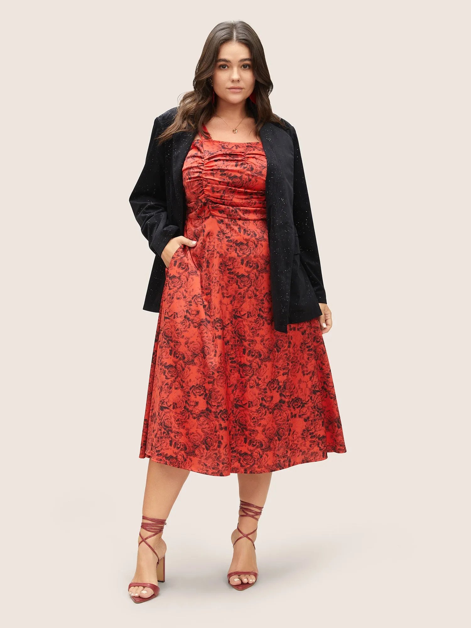 Floral Print Ruched Detail Adjustable Straps Dress sold by Bloomchic product image thumbnail 3