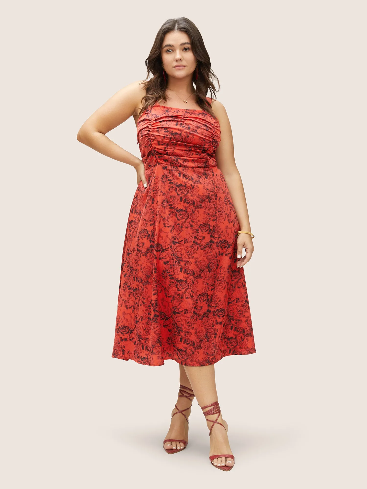 Floral Print Ruched Detail Adjustable Straps Dress sold by Bloomchic product image thumbnail 4