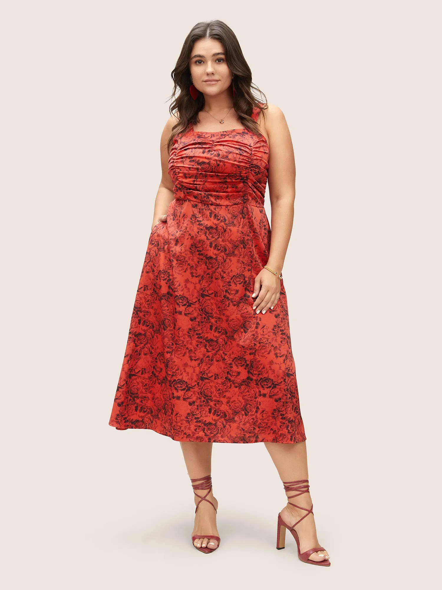 Floral Print Ruched Detail Adjustable Straps Dress sold by Bloomchic