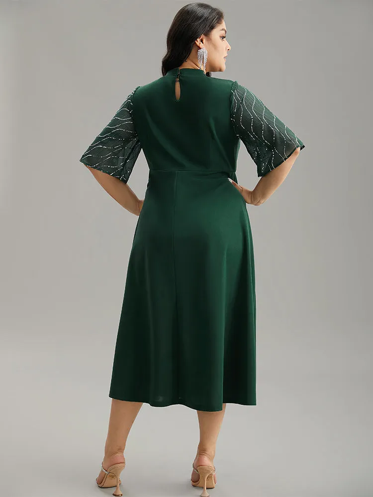 Plain Mesh Sequin Patchwork Ruffle Sleeve Dress sold by Bloomchic product image thumbnail 3