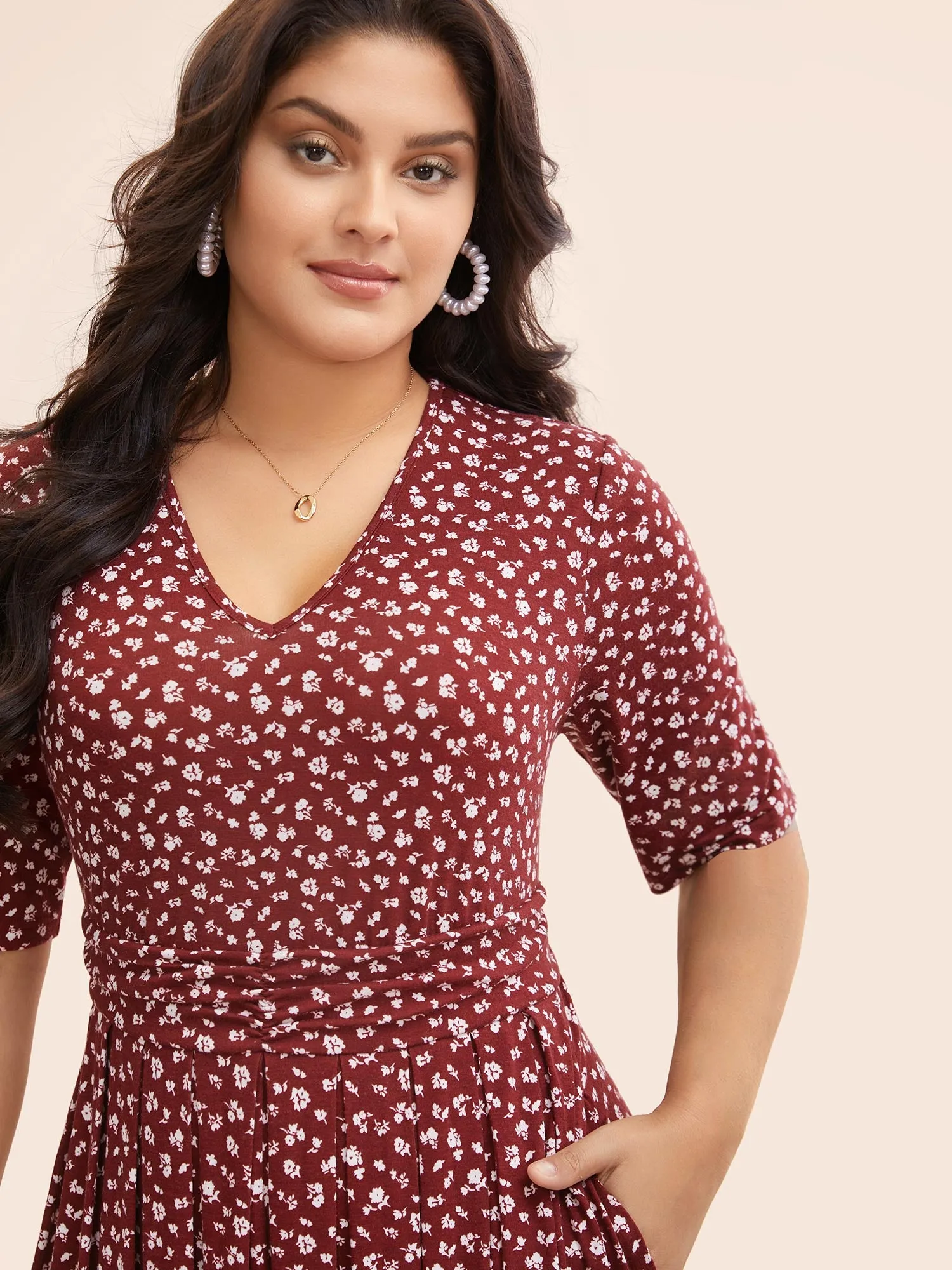 Ditsy Floral Ruched Elastic Waist Dress sold by Bloomchic product image thumbnail 3