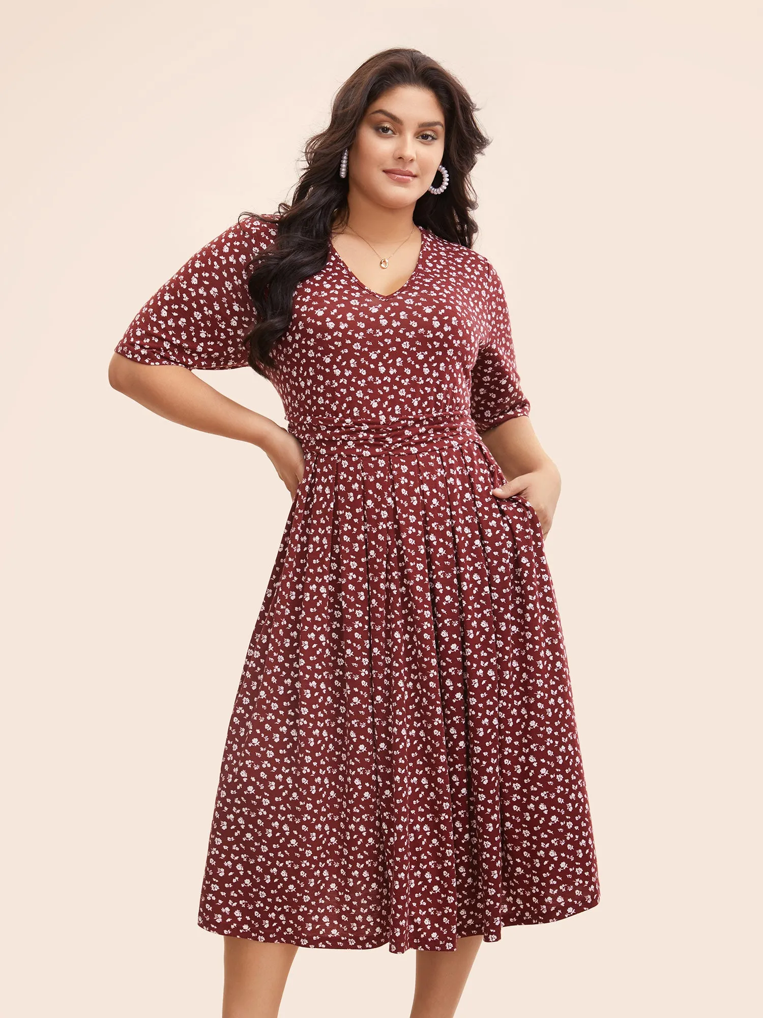 Ditsy Floral Ruched Elastic Waist Dress sold by Bloomchic product image thumbnail 2