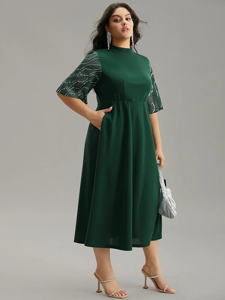 Plain Mesh Sequin Patchwork Ruffle Sleeve Dress sold by Bloomchic product image thumbnail 4