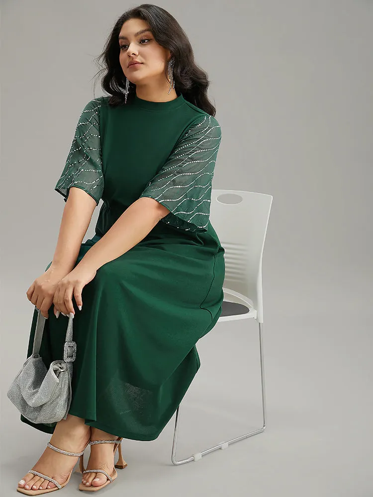 Plain Mesh Sequin Patchwork Ruffle Sleeve Dress sold by Bloomchic product image thumbnail 5