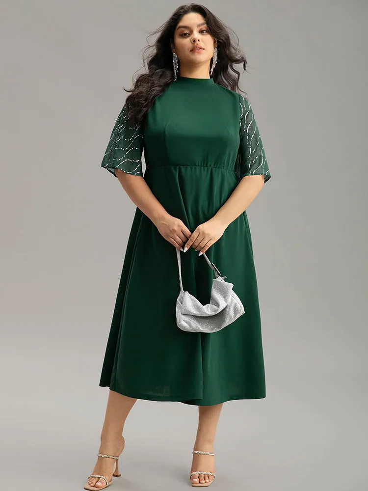 Plain Mesh Sequin Patchwork Ruffle Sleeve Dress sold by Bloomchic product image thumbnail 2