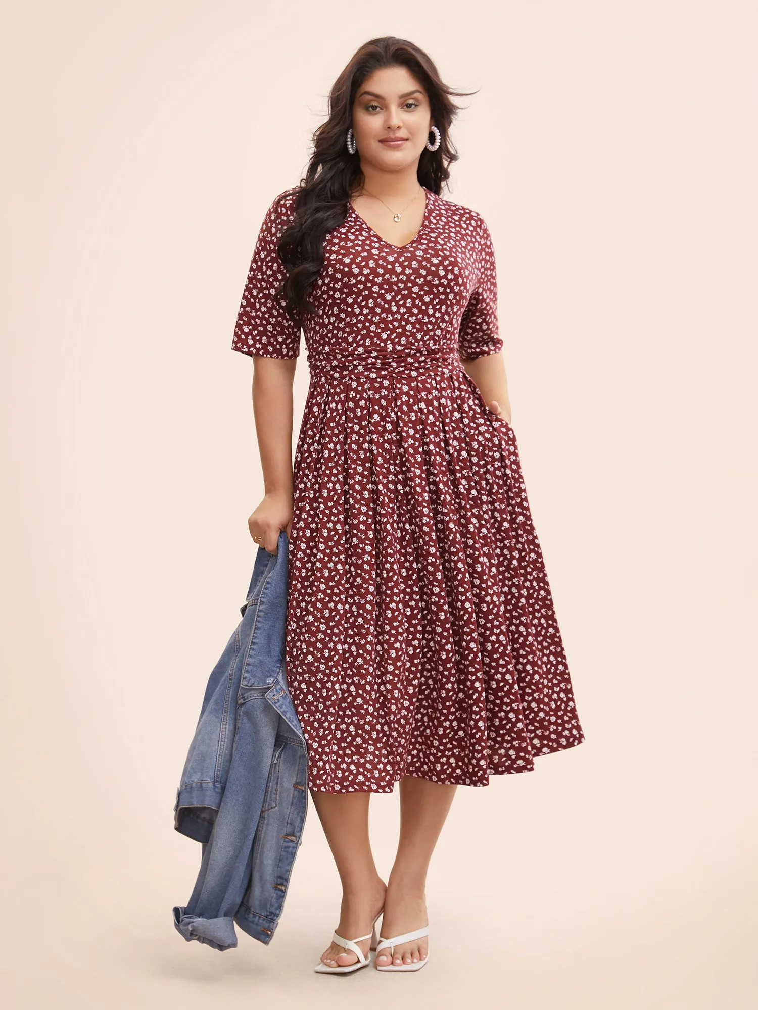 Ditsy Floral Ruched Elastic Waist Dress sold by Bloomchic