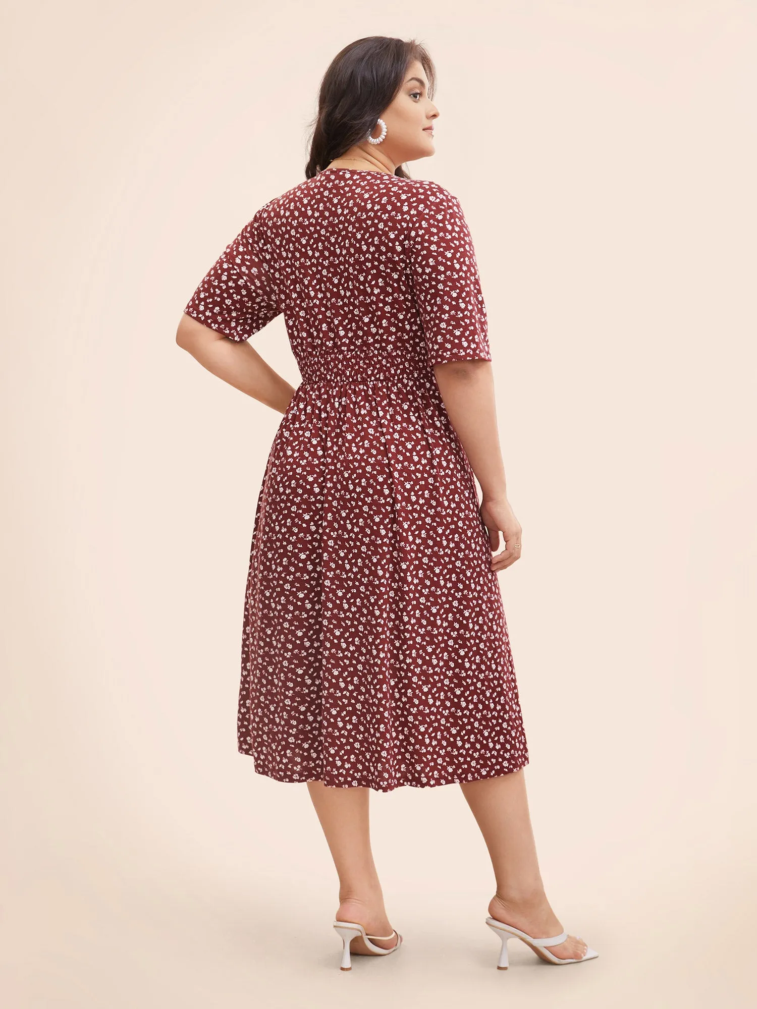 Ditsy Floral Ruched Elastic Waist Dress sold by Bloomchic product image thumbnail 4
