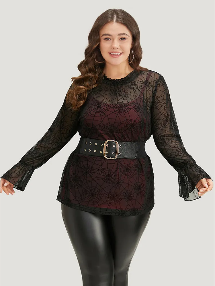 Halloween Spider Web Mesh Bell Sleeve Blouse sold by Bloomchic product image thumbnail 4