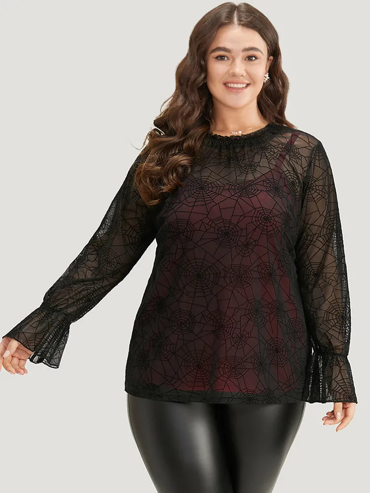 Halloween Spider Web Mesh Bell Sleeve Blouse sold by Bloomchic product image thumbnail 2