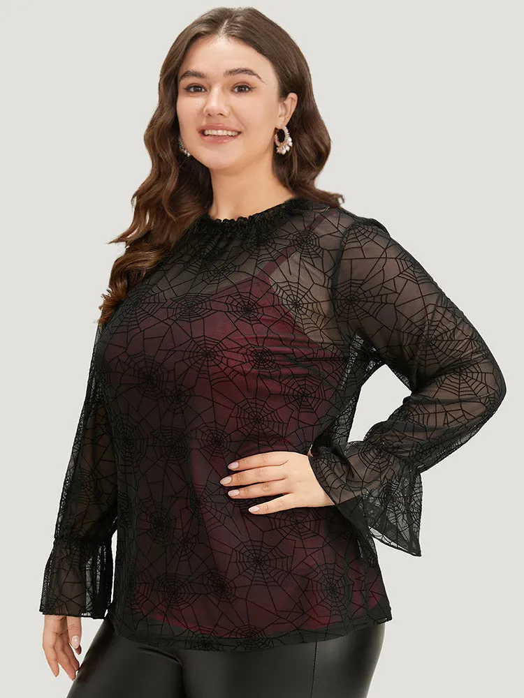 Halloween Spider Web Mesh Bell Sleeve Blouse sold by Bloomchic product image thumbnail 3