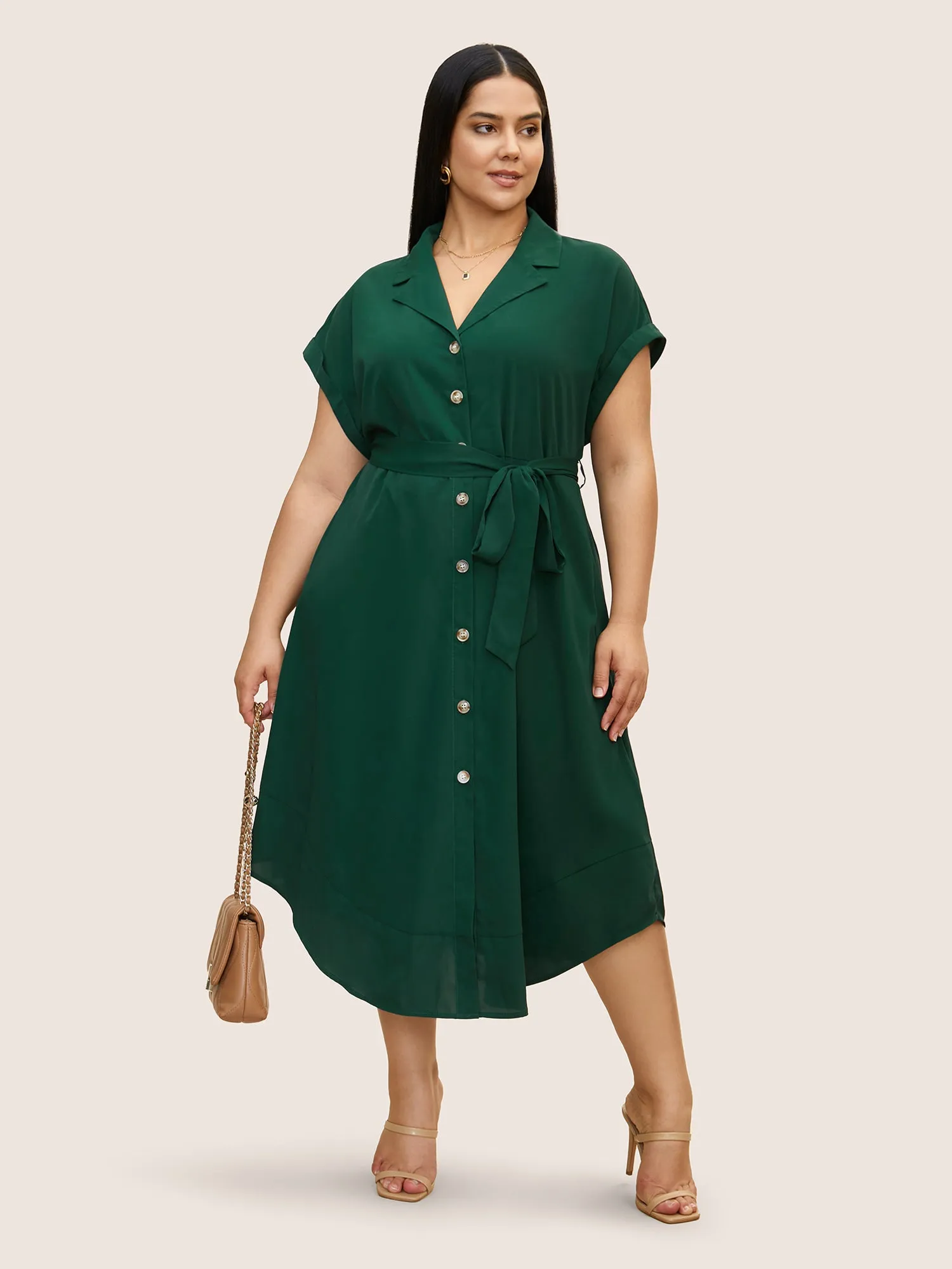 Suit Collar Button Detail Batwing Sleeve Dress sold by Bloomchic product image thumbnail 3