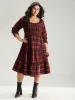 Plaid Shirred Pocket Ruffle Trim Midi Dress sold by Bloomchic