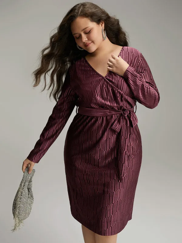 Geometric Velvet Belted Split Hem Dress sold by Bloomchic