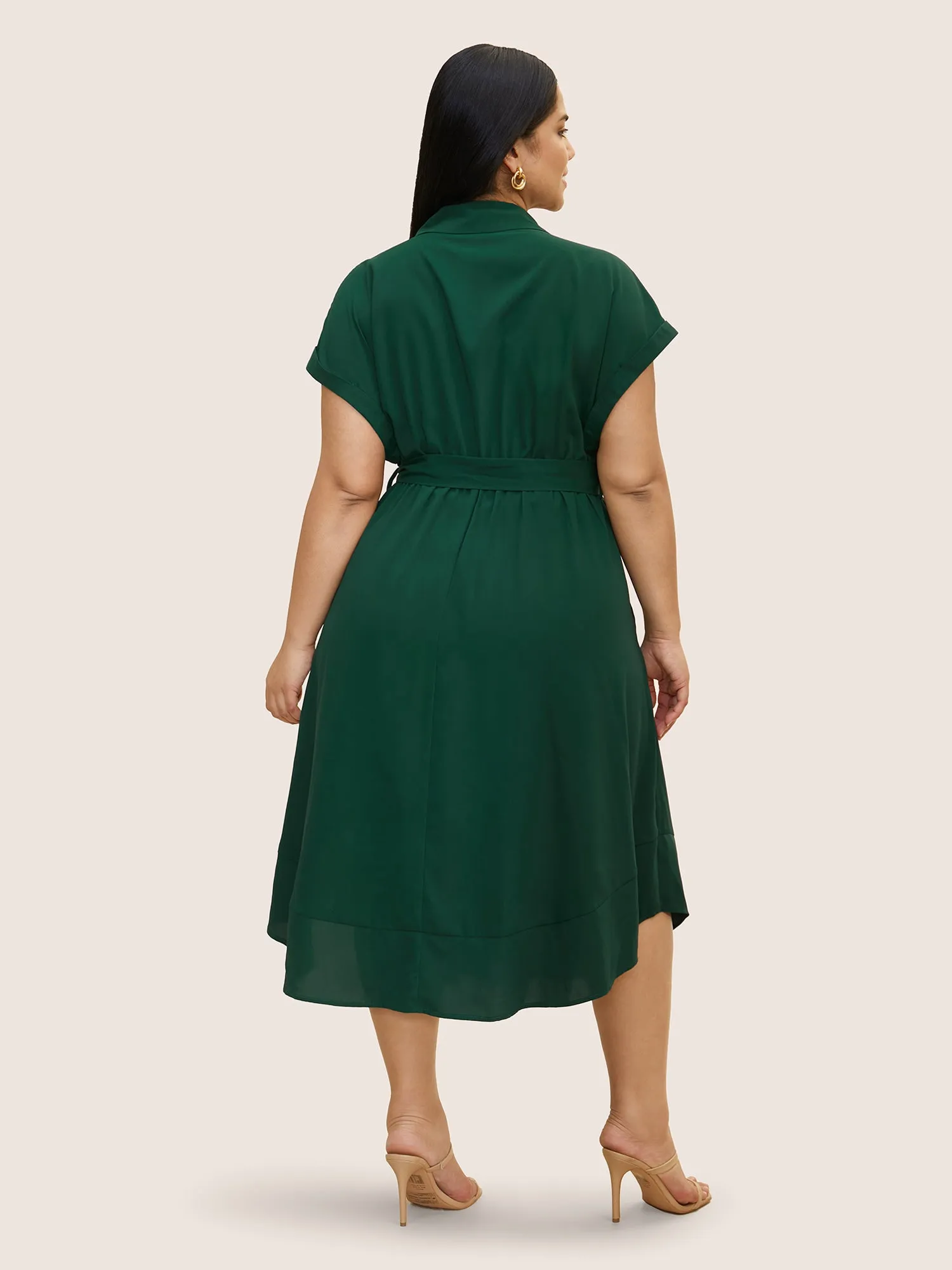 Suit Collar Button Detail Batwing Sleeve Dress sold by Bloomchic product image thumbnail 2