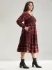 Plaid Shirred Pocket Ruffle Trim Midi Dress sold by Bloomchic