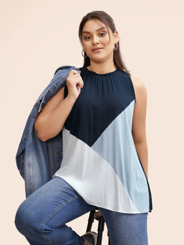 Colorblock Contrast Frill Trim Gathered Tank Top sold by Bloomchic