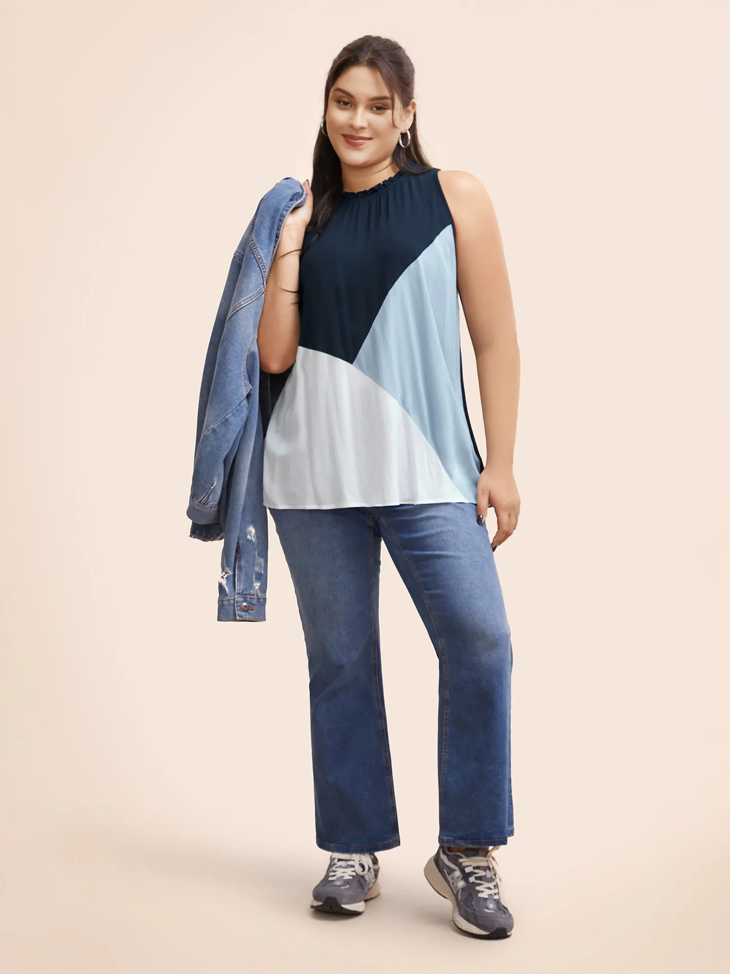 Colorblock Contrast Frill Trim Gathered Tank Top sold by Bloomchic product image thumbnail 2