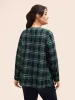 V Neck Plaid Button Detail Blouse sold by Bloomchic