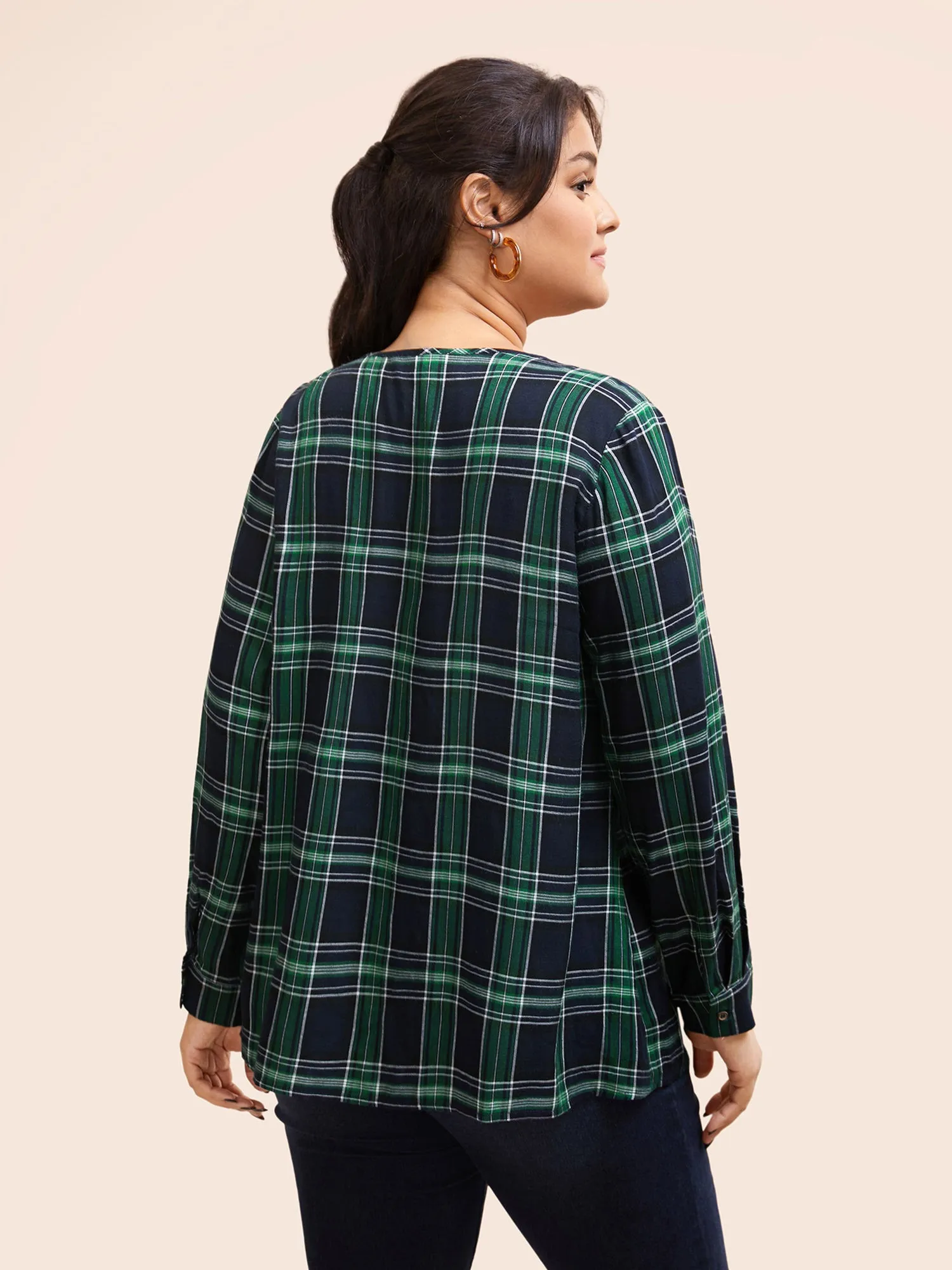V Neck Plaid Button Detail Blouse sold by Bloomchic product image thumbnail 5