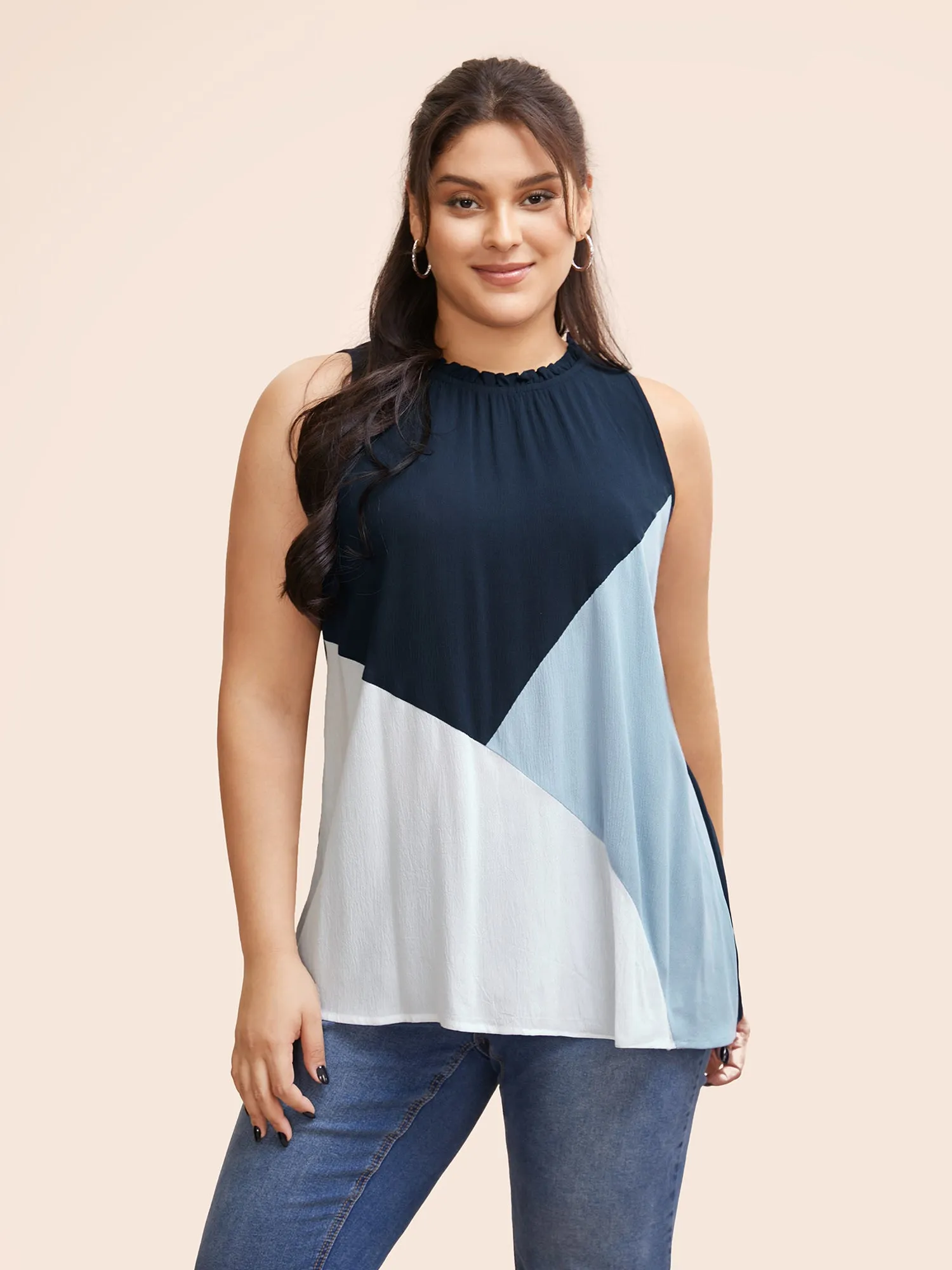 Colorblock Contrast Frill Trim Gathered Tank Top sold by Bloomchic product image thumbnail 3
