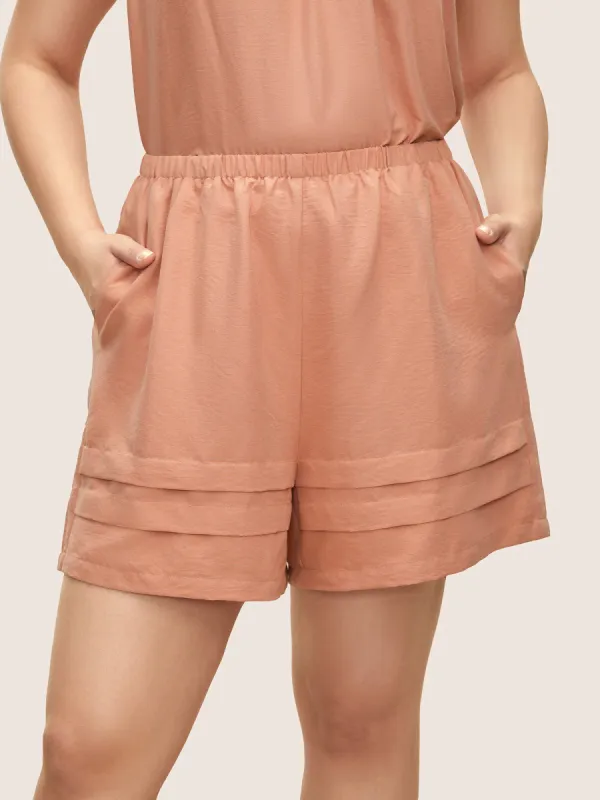 Plain Pleated Elastic Waist Pocket Crepe Sleep Bottoms sold by Bloomchic