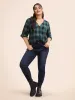V Neck Plaid Button Detail Blouse sold by Bloomchic