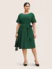 Plain Textured Boat Neck Button Detail Knee Dress sold by Bloomchic
