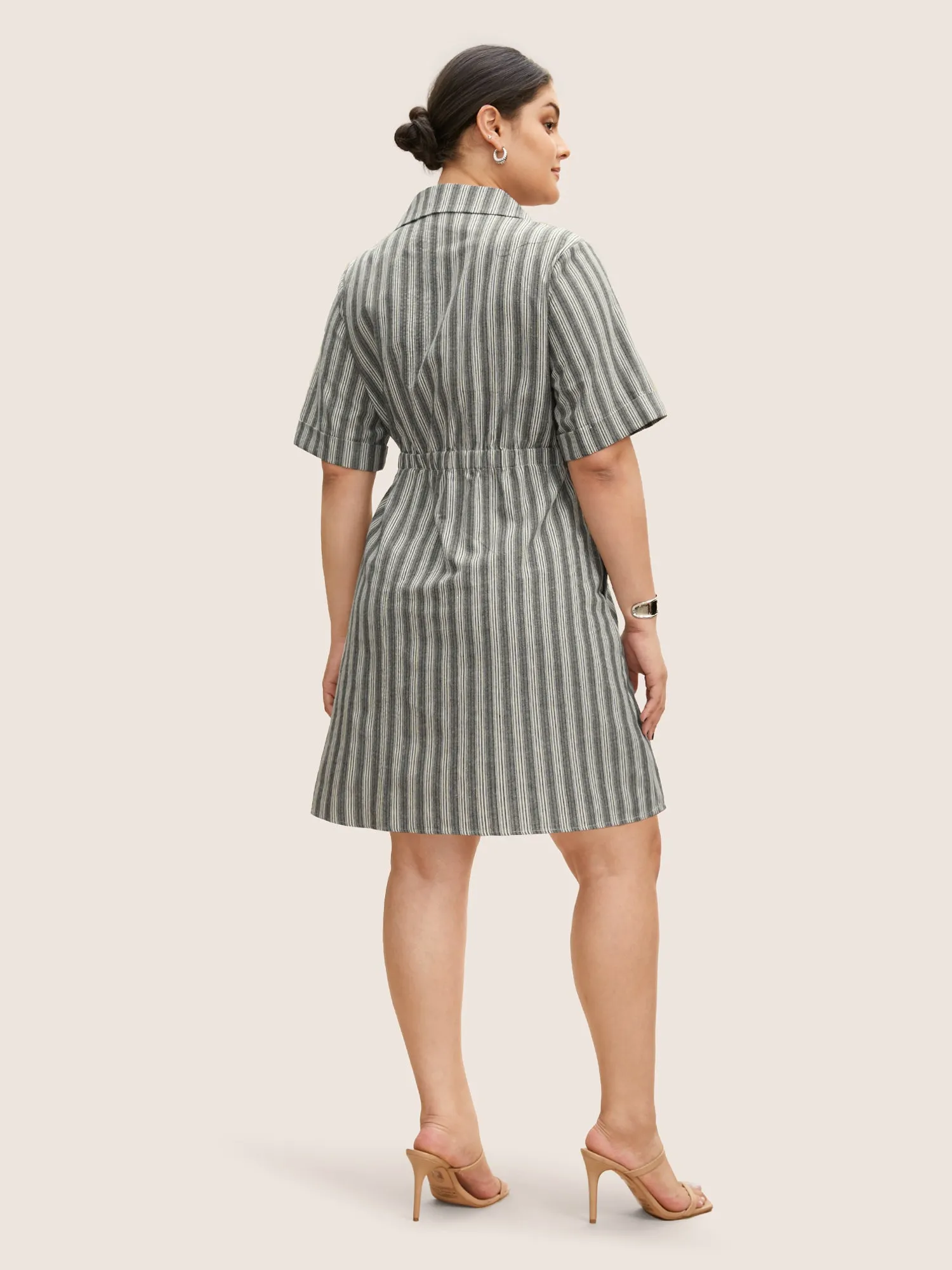 Striped Button Up Patched Pocket Short Dress sold by Bloomchic product image thumbnail 4