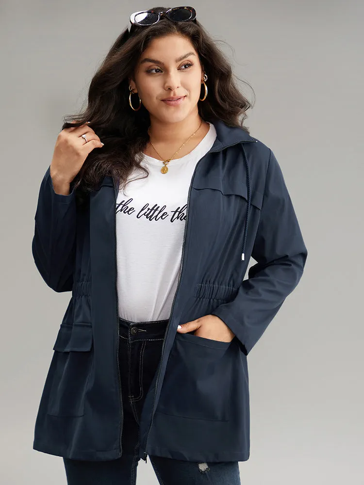 Hooded Drawstring Zipper Elastic Waist Coat sold by Bloomchic