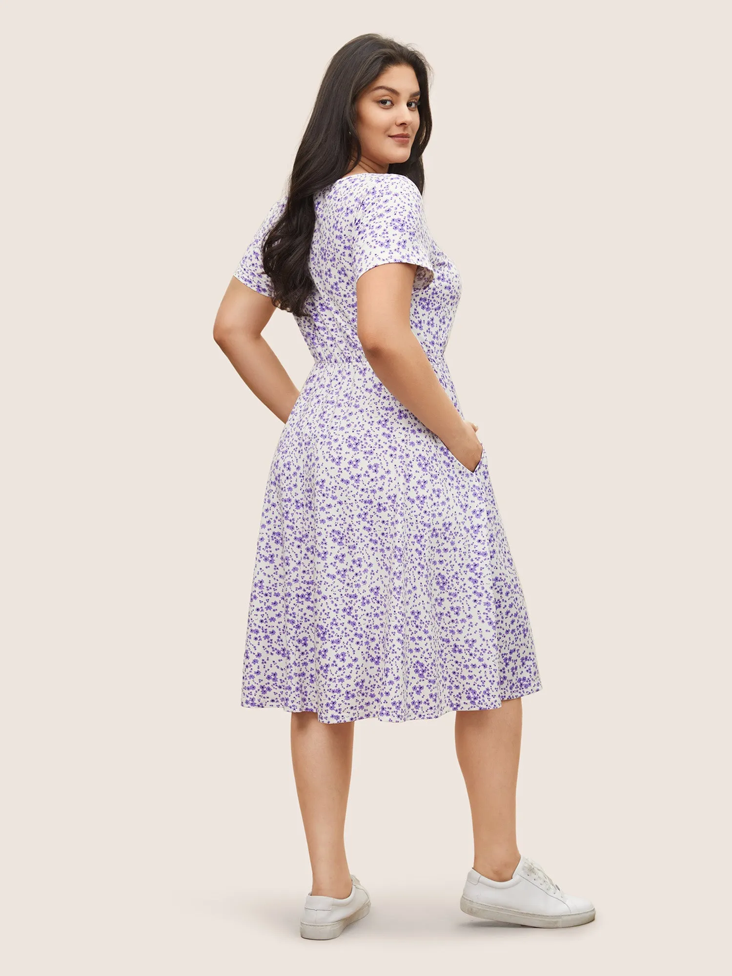 Ditsy Floral Elastic Waist Knot Drawstring Dress sold by Bloomchic product image thumbnail 3