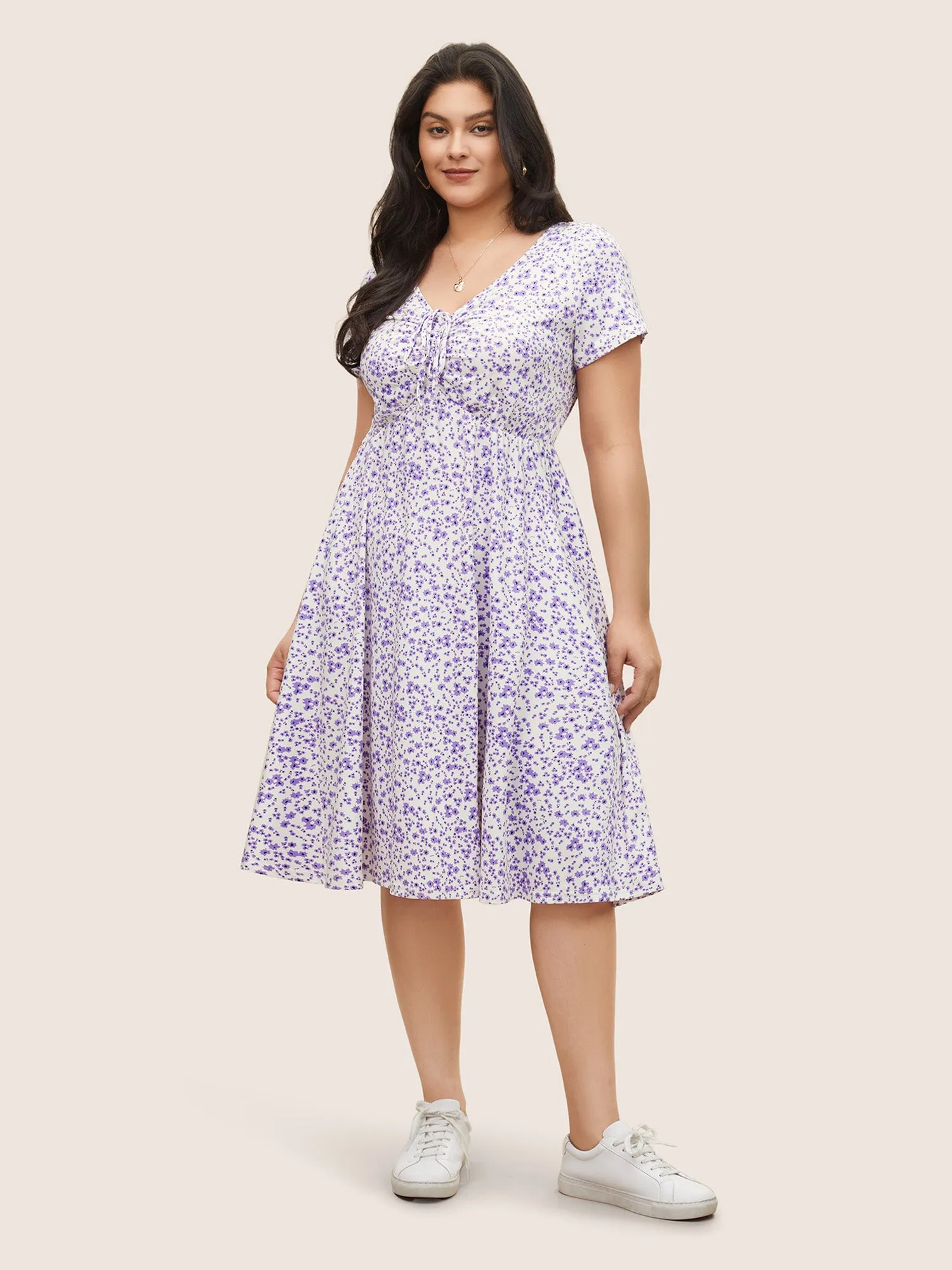 Ditsy Floral Elastic Waist Knot Drawstring Dress sold by Bloomchic product image thumbnail 2