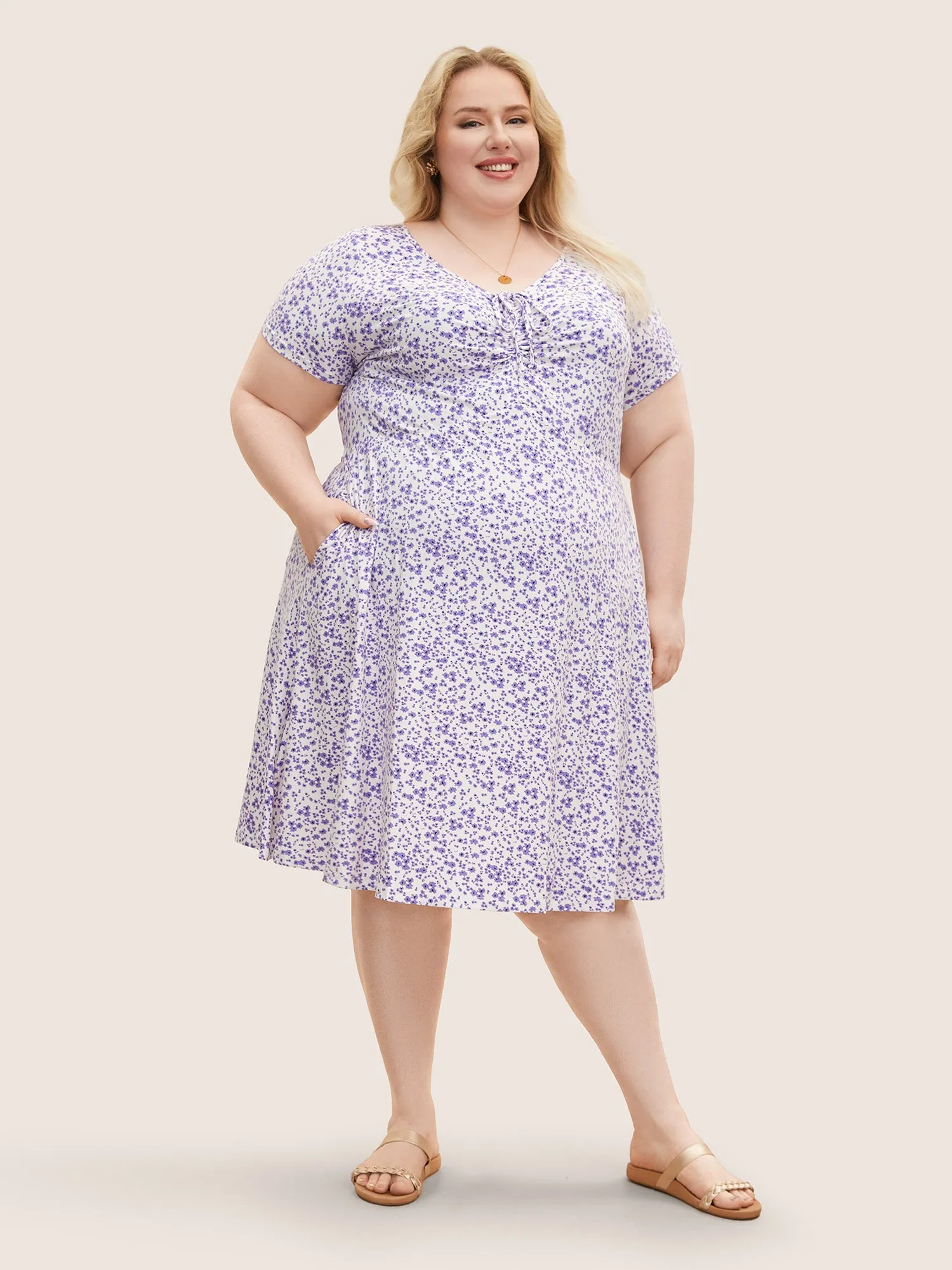 Ditsy Floral Elastic Waist Knot Drawstring Dress sold by Bloomchic product image thumbnail 5