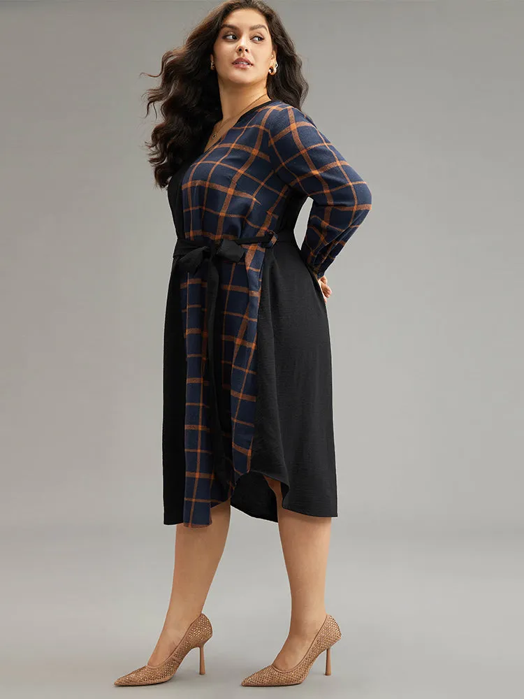 Plaid Patchwork Notched Belted Dress sold by Bloomchic product image thumbnail 2